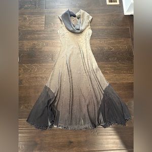 Stunning textured olive dress with shawl collar, Size S